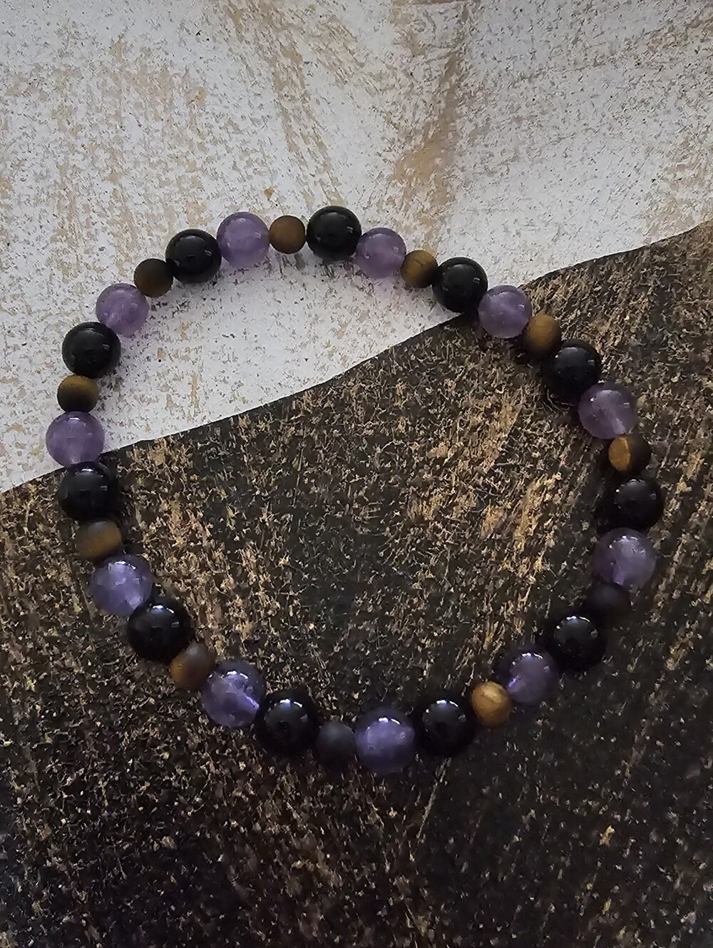 Natural Stone Bracelet made of Amethyst, Obsidian & Tigers Eye